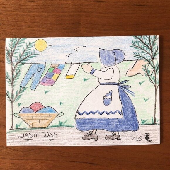 Set Of 5 Vintage Blank Cards Folk Art Original Print Envelopes & Butterfly - Picture 6 of 10